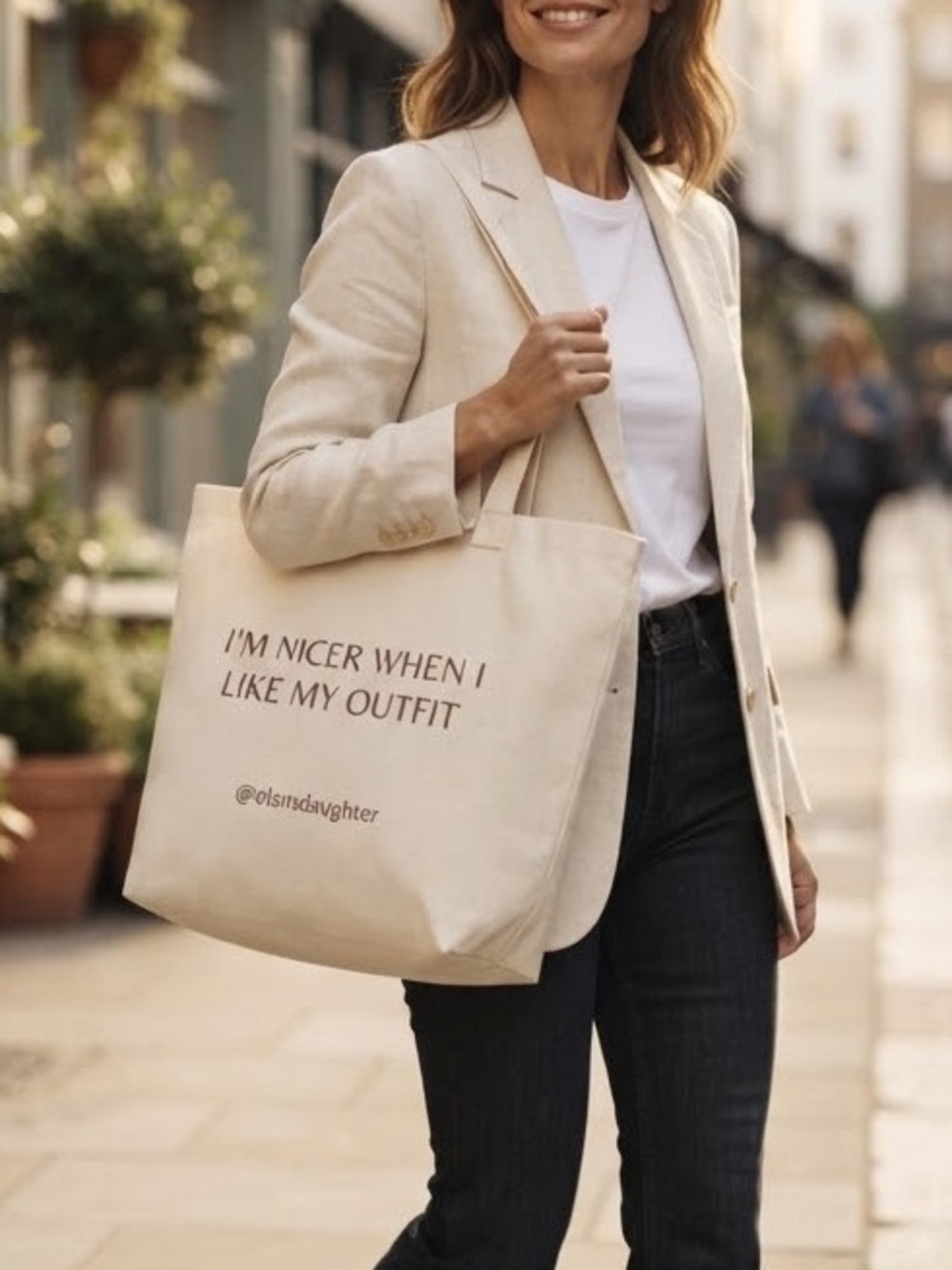 New Off White Cotton Canvas Tote Bag "Elan's Daughter" Logo